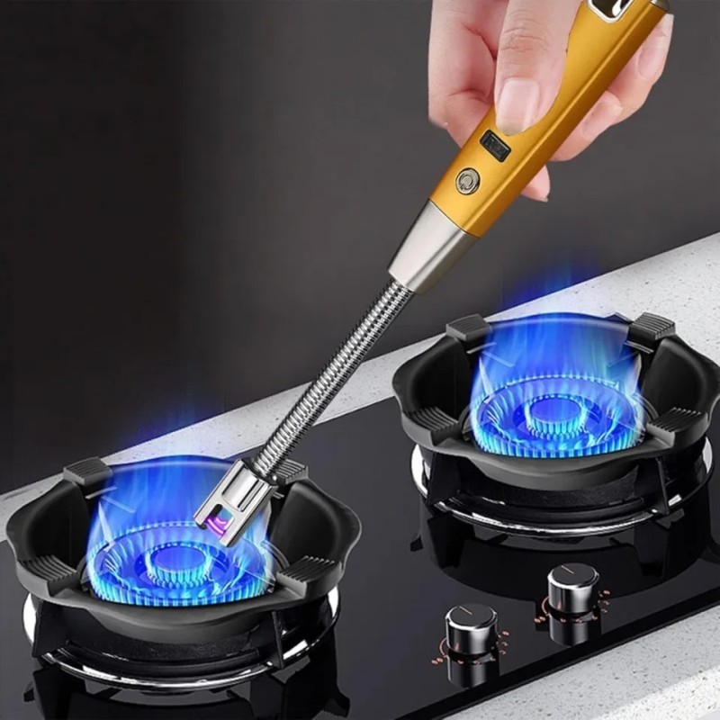 USB Electric Rechargeable Kitchen Arc Lighter – Flameless Plasma Lighter with Safety Lock for Gas Stove & Candle